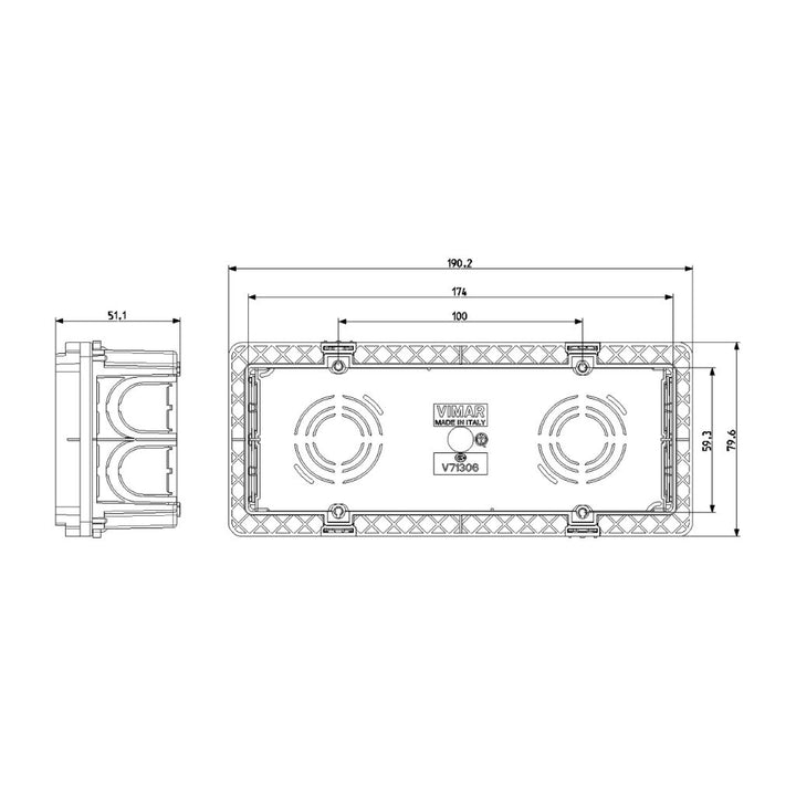 Caja rectangular empotrable en mampostería 6-7 módulos acabado azul de Vimar