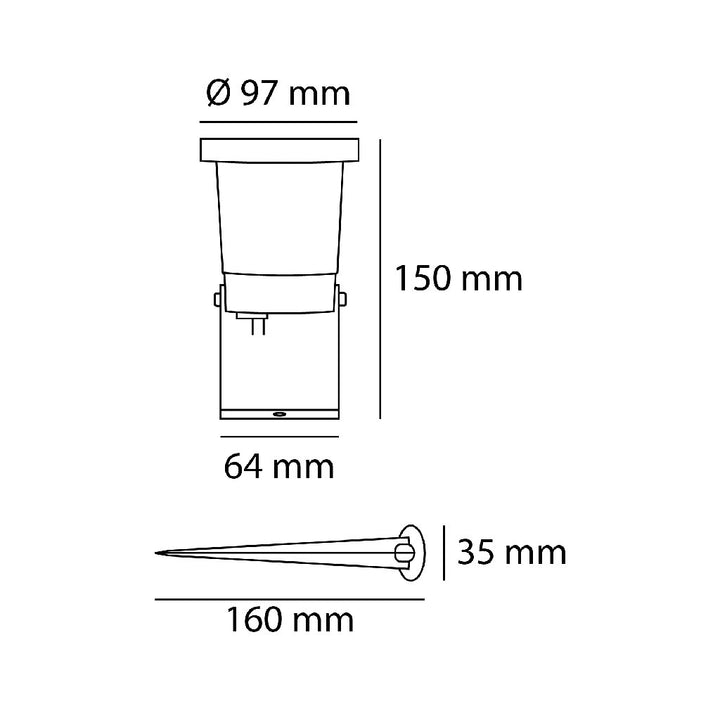 Dimensiones de Estaca YEDRA ALUM para foco MR16 GU10 (no incluido), IP65 de AURO Lighting — SKU AES230N01