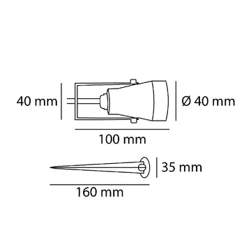 Dimensiones de Estaca FUNGO 5W 60°, opción de AURO Lighting — SKU AES3030N