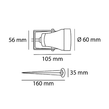 Dimensiones de Estaca FUNGO 10W 60°, opción de AURO Lighting — SKU AES3130N