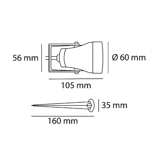 Dimensiones de Estaca FUNGO 10W 60°, opción de AURO Lighting — SKU AES3130N