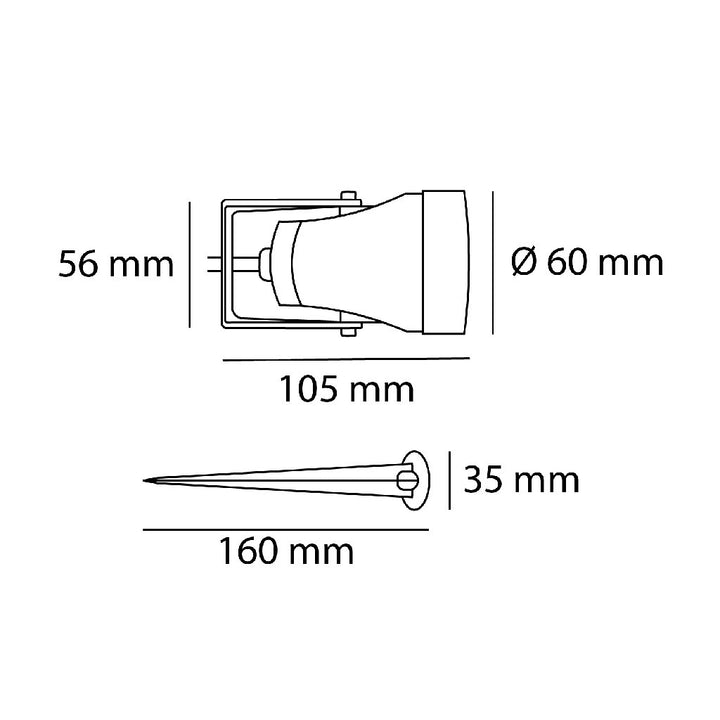 Dimensiones de Estaca FUNGO 10W 60°, opción de AURO Lighting — SKU AES3130N