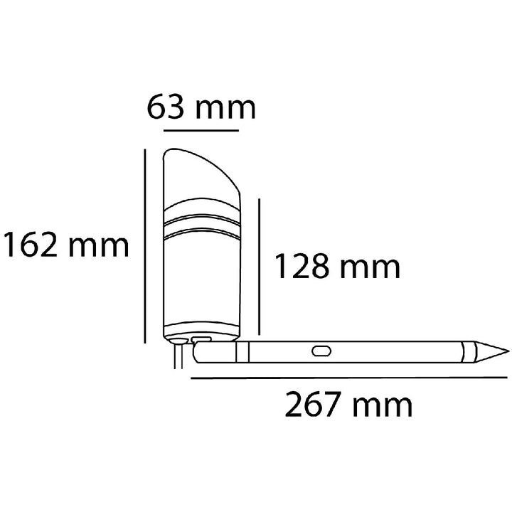 Dimensiones de Luminario de jardín ZAO 18W 24°, luz cálida 3000K IP65 100-265V, incluye estaca y base acabado negro de AURO Lighting — SKU AES3430N