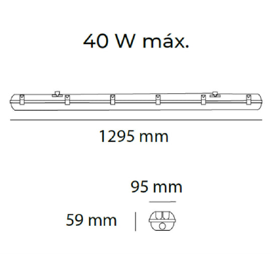 Dimensiones de Estanca ALFIO EVO para dos tubos T8 (no incluidos) IP65 IK08 de AURO Lighting — SKU AI1140T8G