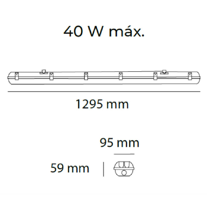 Dimensiones de Estanca ALFIO EVO para dos tubos T8 (no incluidos) IP65 IK08 de AURO Lighting — SKU AI1140T8G