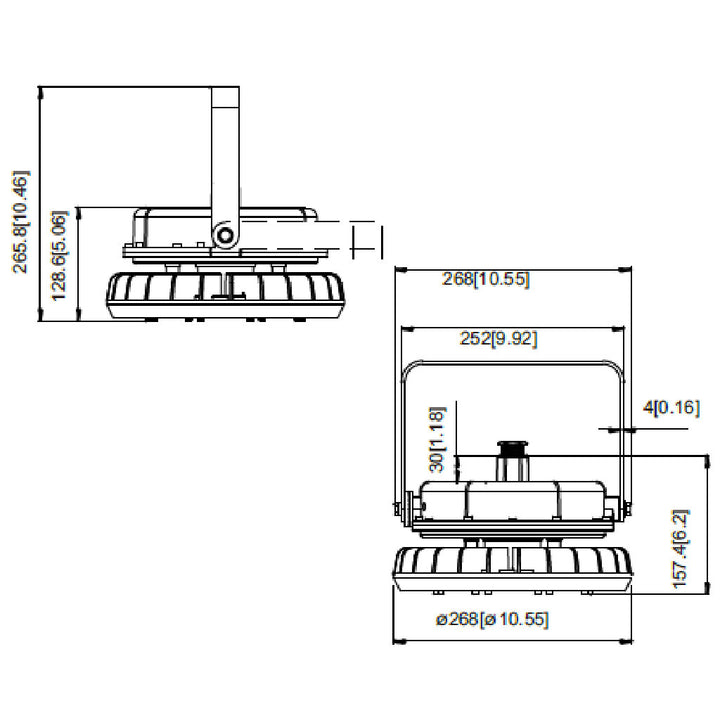 Dimensiones de Luminario Atron 60W 5000K, para áreas clasificadas montaje en techo de AURO Lighting — SKU AI2100GB06