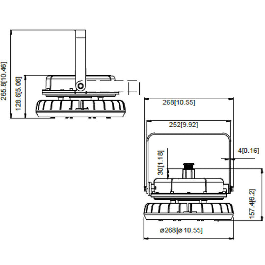 Dimensiones de Luminario Atron 80W 5000K, para áreas clasificadas montaje en techo de AURO Lighting — SKU AI2100GB08