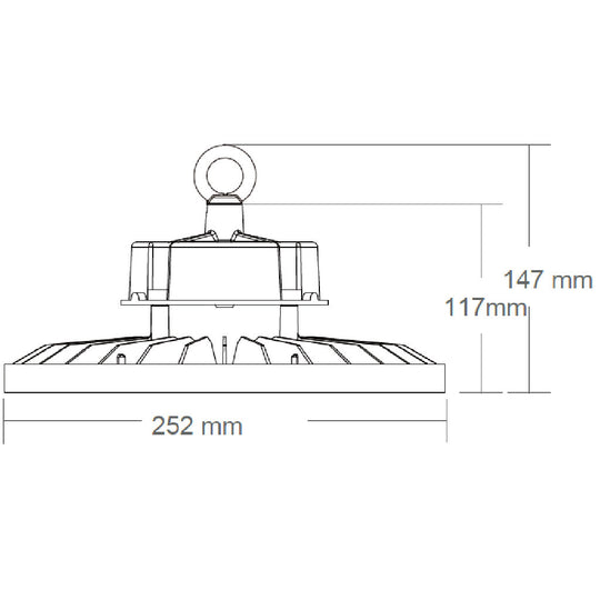 Dimensiones de High bay Luma 100W 110° (60° disponible con accesorio adicional), luz neutra fría 5000K 0-10V IP65 IK08 100-277V de AURO Lighting — SKU AI2100ON01