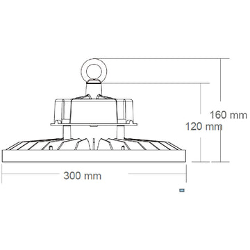 Dimensiones de High bay Luma potencia seleccionable (100W / 150W / 200W) 110° (60° disponible con accesorio adicional), luz neutra fría 5000K 0-10V IP65 IK08 100-277V de AURO Lighting — SKU AI2200ON01