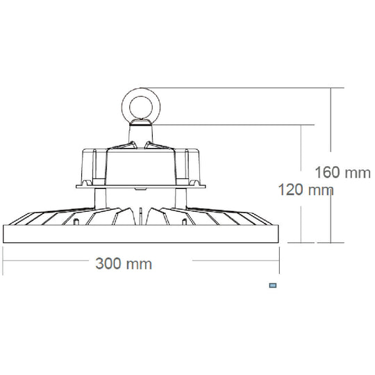 Dimensiones de High bay Luma potencia seleccionable (100W / 150W / 200W) 110° (60° disponible con accesorio adicional), luz neutra fría 5000K 0-10V IP65 IK08 100-277V de AURO Lighting — SKU AI2200ON01