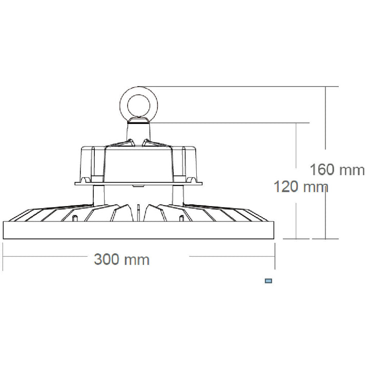 Dimensiones de High bay Luma potencia seleccionable (100W / 150W / 200W) 110° (60° disponible con accesorio adicional), luz neutra fría 5000K 0-10V IP65 IK08 100-277V de AURO Lighting — SKU AI2200ON01
