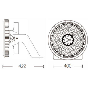 Dimensiones de Proyector Stor 320W 90° luz neutra fría 5000K 0-10V IP65 100-277V de AURO Lighting — SKU AI63205ON