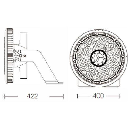 Dimensiones de Proyector Stor 320W 90° luz neutra fría 5000K 0-10V IP65 100-277V de AURO Lighting — SKU AI63205ON