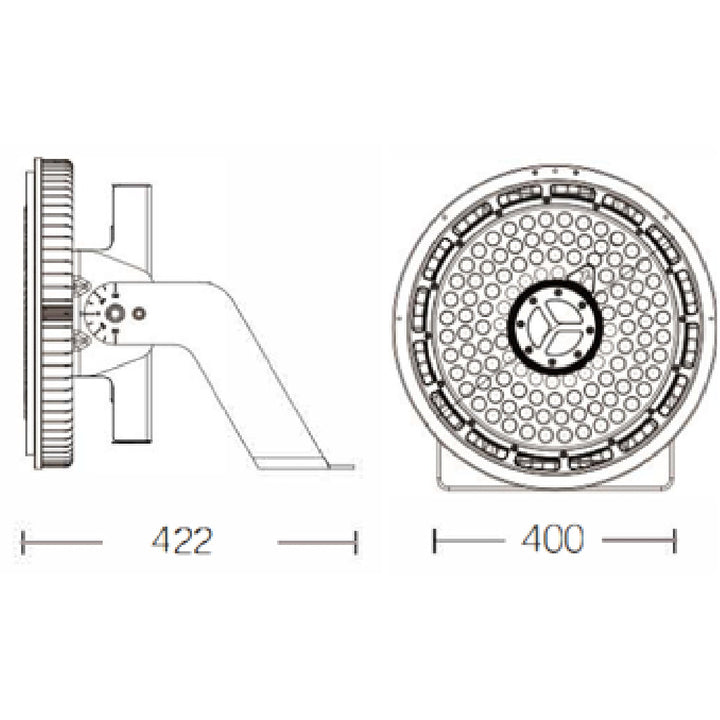 Dimensiones de Proyector Stor 320W 90° luz neutra fría 5000K 0-10V IP65 100-277V de AURO Lighting — SKU AI63205ON