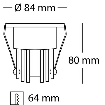 Dimensiones de Mini Downlight Sophia 18W 36° (Ø8.4cm) neutro cálido 3000K o neutro 4000K de AURO Lighting — Referencias AIT10430B, AIT10440B