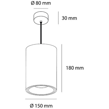 Dimensiones de Luminario sobreponer o suspender Twist 30W 100°, luz cálida 3000K o neutra 4000K 100-277V de AURO Lighting — Referencias AIT12240BB, AIT12240NN