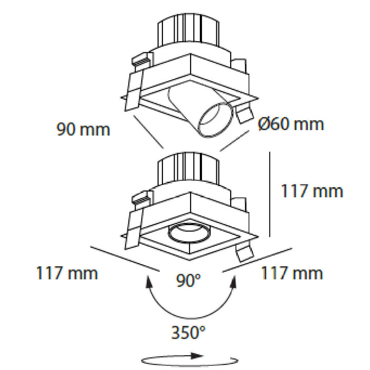 Dimensiones de Downlight Markel 10W con proyector dirigible retráctil, de AURO Lighting — SKU AIT5130BB01