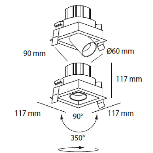 Dimensiones de Downlight Markel 10W con proyector dirigible retráctil, de AURO Lighting — SKU AIT5130BN01