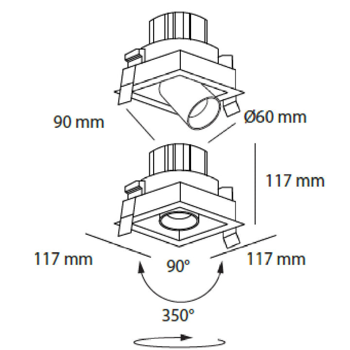 Dimensiones de Downlight Markel 10W con proyector dirigible retráctil, de AURO Lighting — SKU AIT5130BN01
