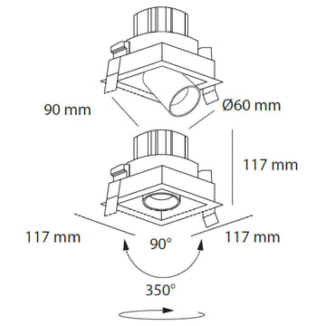 Dimensiones de Downlight Markel 10W con proyector dirigible retráctil, de AURO Lighting — SKU AIT5130NN01