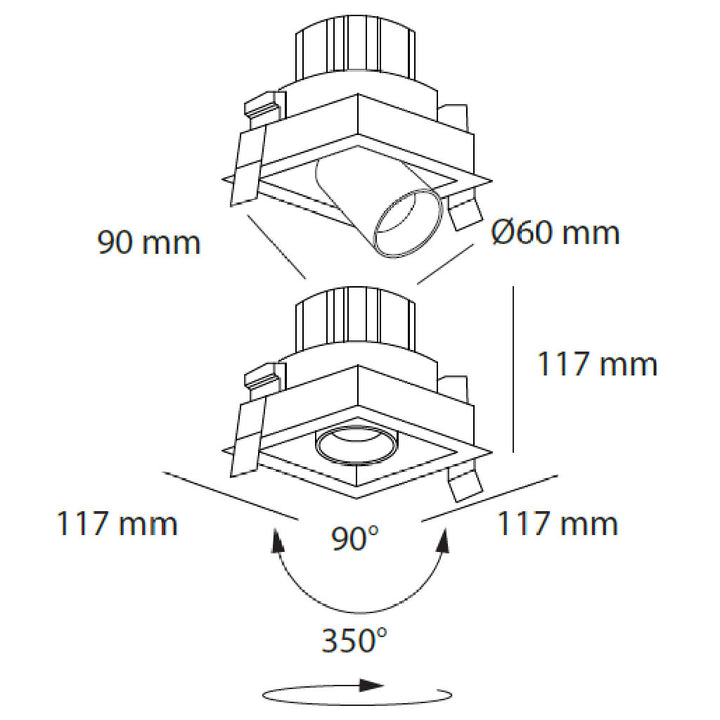Dimensiones de Downlight Markel 10W con proyector dirigible retráctil, de AURO Lighting — SKU AIT5130NN01
