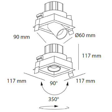 Dimensiones de Downlight Markel 10W con proyector dirigible retráctil, de AURO Lighting — SKU AIT5140BN01