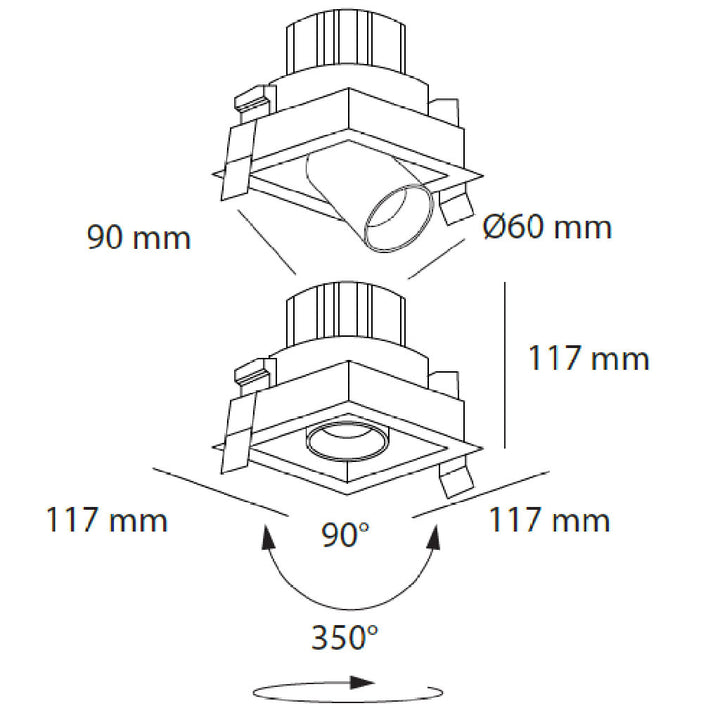 Dimensiones de Downlight Markel 10W con proyector dirigible retráctil, de AURO Lighting — SKU AIT5140BN01