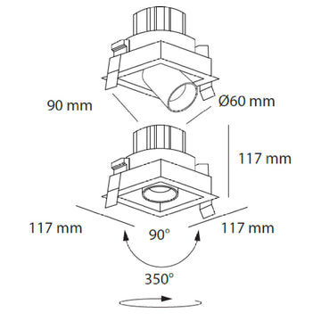 Dimensiones de Downlight Markel 10W con proyector dirigible retráctil, de AURO Lighting — SKU AIT5140NN01