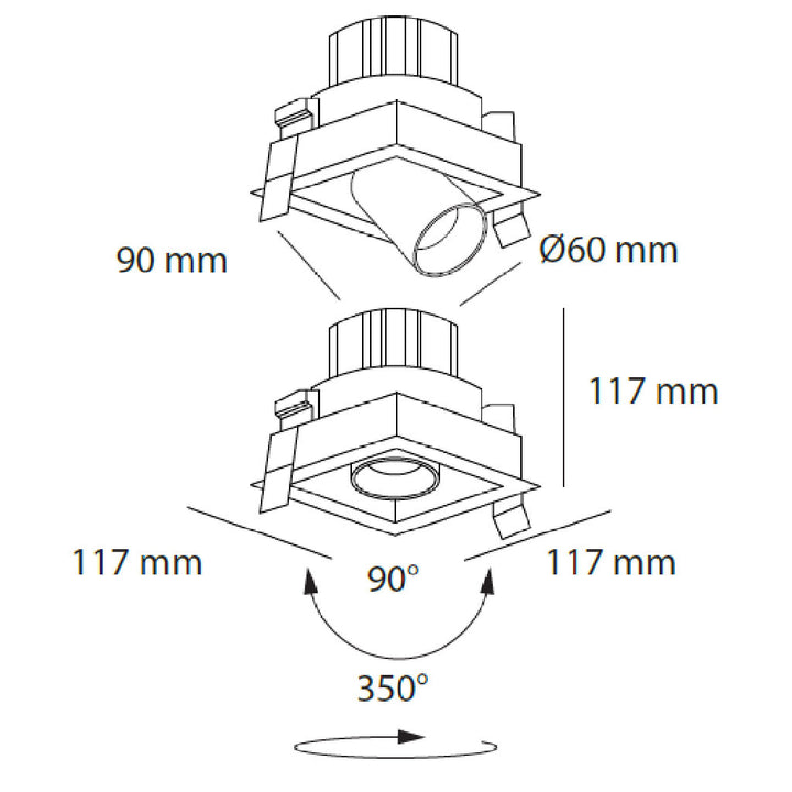 Dimensiones de Downlight Markel 10W con proyector dirigible retráctil, de AURO Lighting — SKU AIT5140NN01