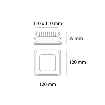 Dimensiones de Downlight Luzia 12W (12 x 12cm) de AURO Lighting — SKU AIT8736SB