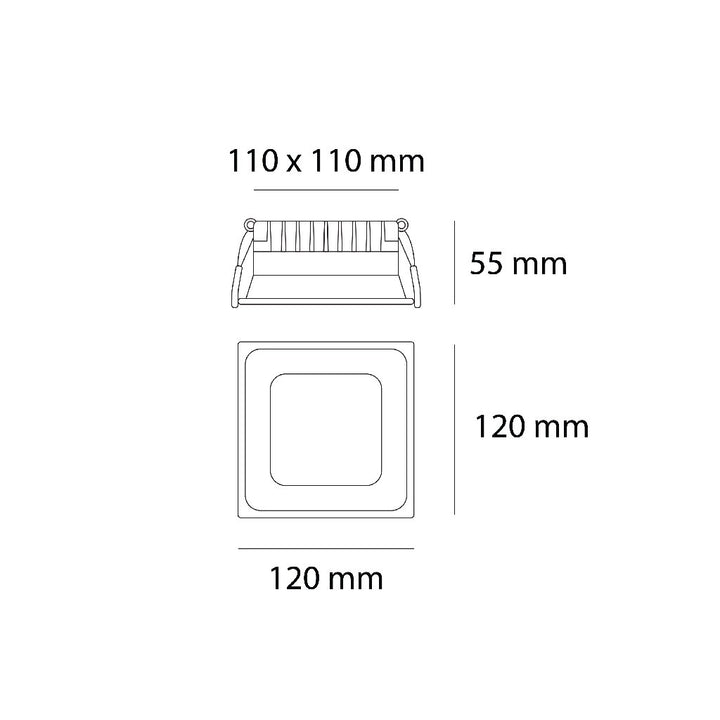 Dimensiones de Downlight Luzia 12W (12 x 12cm) de AURO Lighting — SKU AIT8736SB