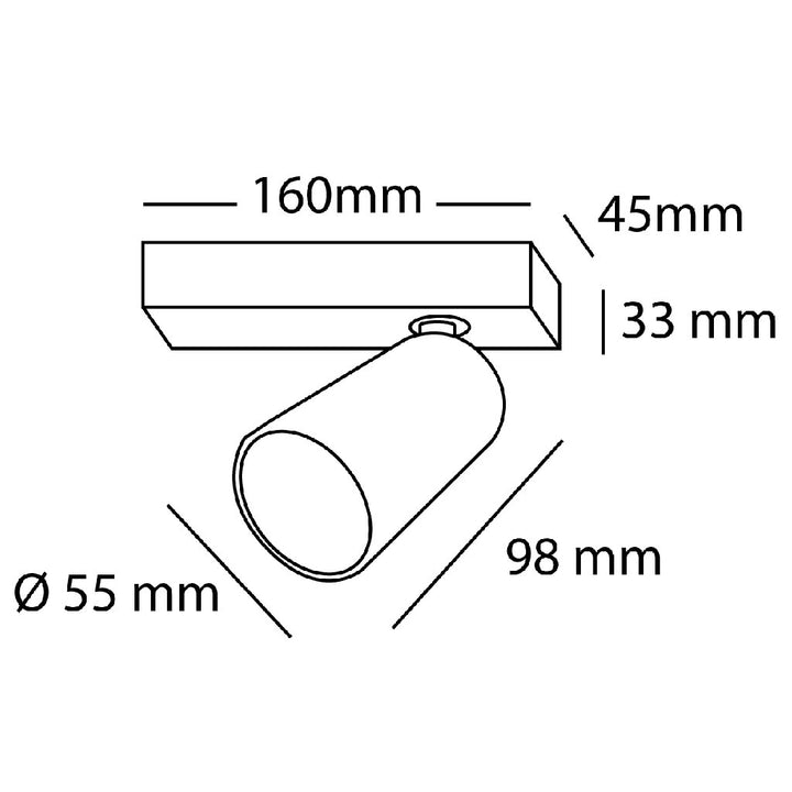 Dimensiones de Proyector sobreponer ARIA 15W 30° IRC>90, luz cálida 3000K 0-10V 100-277V acabado blanco o negro de AURO Lighting — SKU AIT9830OBN