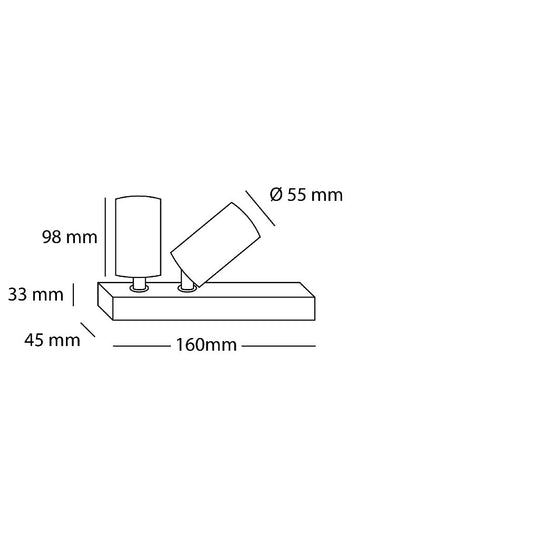 Dimensiones de Proyector doble sobreponer ARIA 30W 30° IRC>90, luz cálida 3000K 0-10V 100-277V acabado blanco o negro de AURO Lighting — SKU AIT9930OBN