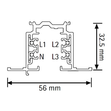 Dimensiones de Riel electrificado trifásico 2m para empotrar Pro Track de AURO Lighting — SKU ARE2B