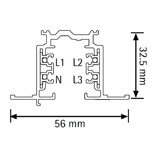 Dimensiones de Riel electrificado trifásico 2m para empotrar Pro Track de AURO Lighting — SKU ARE2B