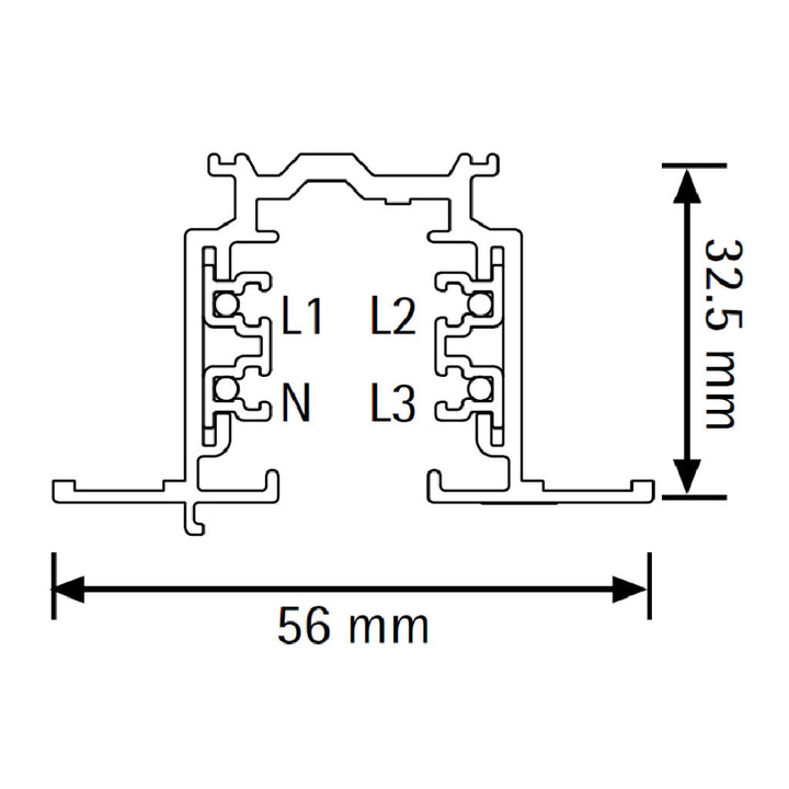 Dimensiones de Riel electrificado trifásico 2m para empotrar Pro Track de AURO Lighting — SKU ARE2B