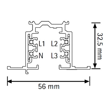 Dimensiones de Riel electrificado trifásico 2m para empotrar Pro Track de AURO Lighting — SKU ARE2N