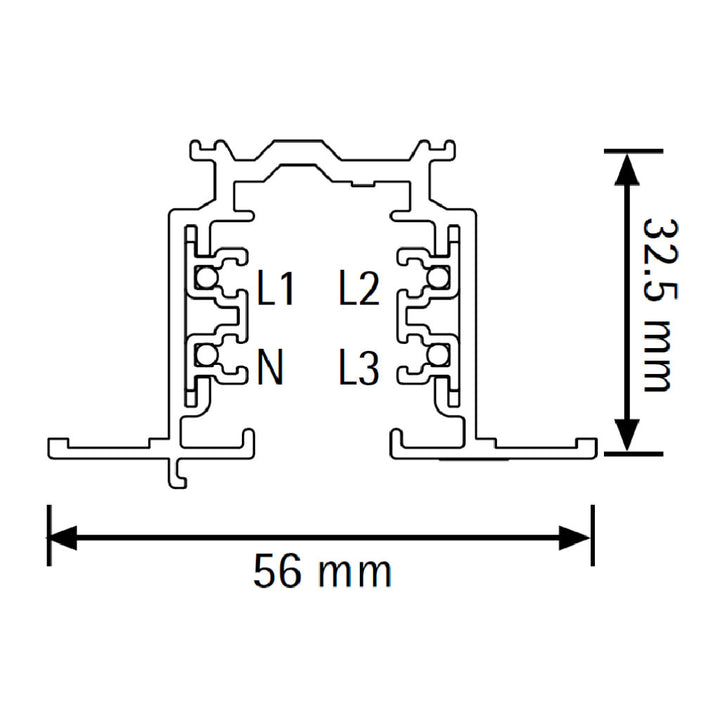 Dimensiones de Riel electrificado trifásico 2m para empotrar Pro Track de AURO Lighting — SKU ARE2N