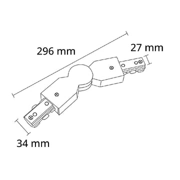Dimensiones de Conector articulado para riel Monofásico Pro Track de AURO Lighting — Referencias ARMCAB, ARMCAN