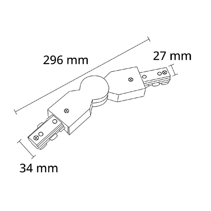 Dimensiones de Conector articulado para riel Monofásico Pro Track de AURO Lighting — Referencias ARMCAB, ARMCAN