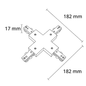 Dimensiones de Conector X para riel Monofásico Pro Track de AURO Lighting — SKU ARMCXB