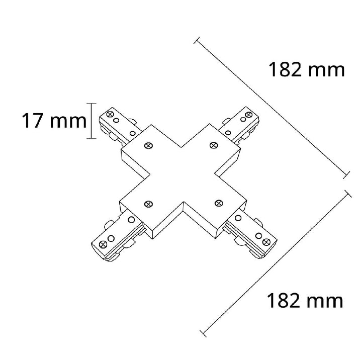 Dimensiones de Conector X para riel Monofásico Pro Track de AURO Lighting — SKU ARMCXB