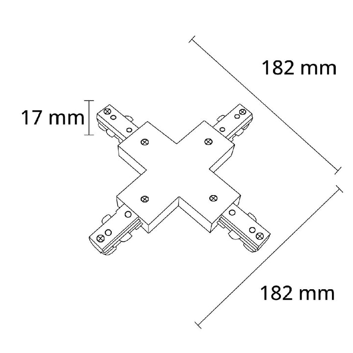 Dimensiones de Conector X para riel Monofásico Pro Track de AURO Lighting — SKU ARMCXN