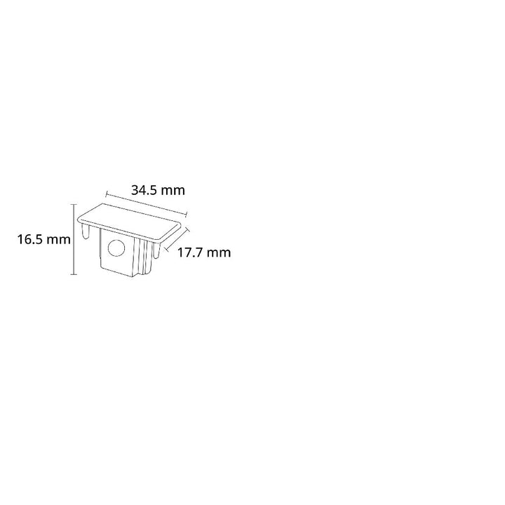 Dimensiones de Tapa final para riel Monofásico Pro Track de AURO Lighting — Referencias ARMTFB, ARMTFN