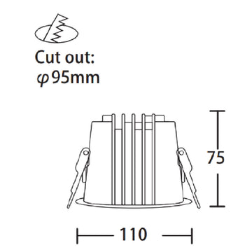 Dimensiones de Downlight Lluna 15W 24° de AURO Lighting — SKU AT3153B01