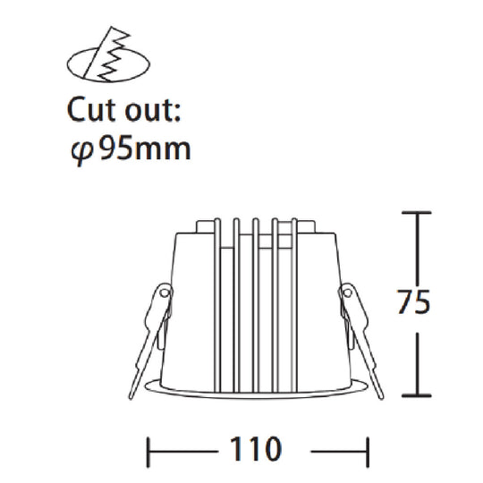 Dimensiones de Downlight Lluna 15W 24° de AURO Lighting — SKU AT3153B01