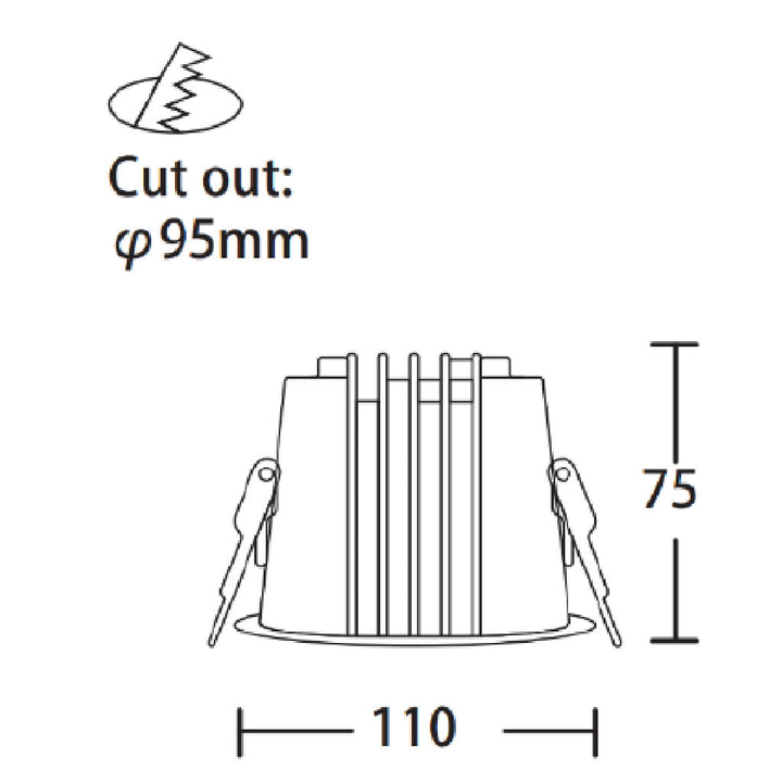 Dimensiones de Downlight Lluna 15W 24° de AURO Lighting — SKU AT3153B01