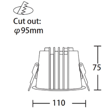Dimensiones de Downlight Lluna 15W 24° de AURO Lighting — SKU AT3154B01