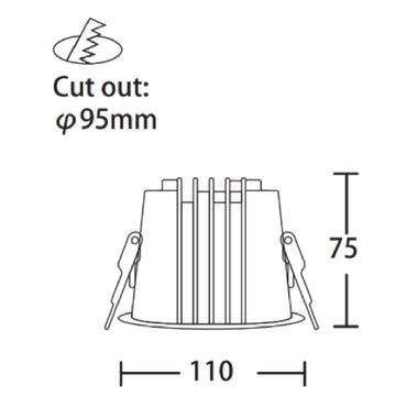 Dimensiones de Downlight Lluna 15W 24° de AURO Lighting — SKU AT3154N01