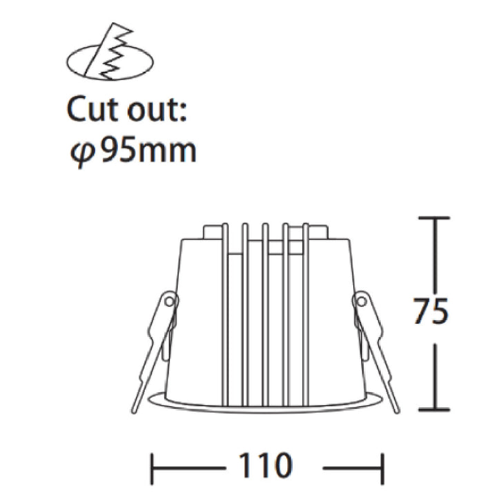 Dimensiones de Downlight Lluna 15W 24° de AURO Lighting — SKU AT3154N01